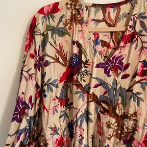 Boho Kimono Coverup Mumu Hippie Bird Print Dress